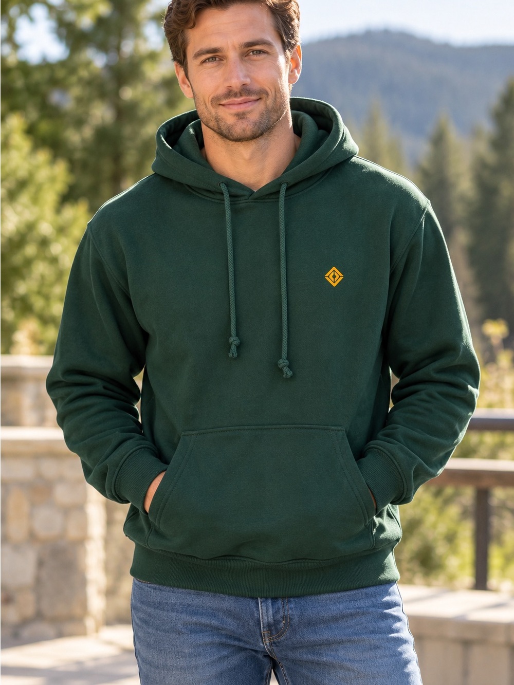 NWT Rivian Compass Hoodie Dark Forest Green Pullover Organic Cotton XS Outdoor